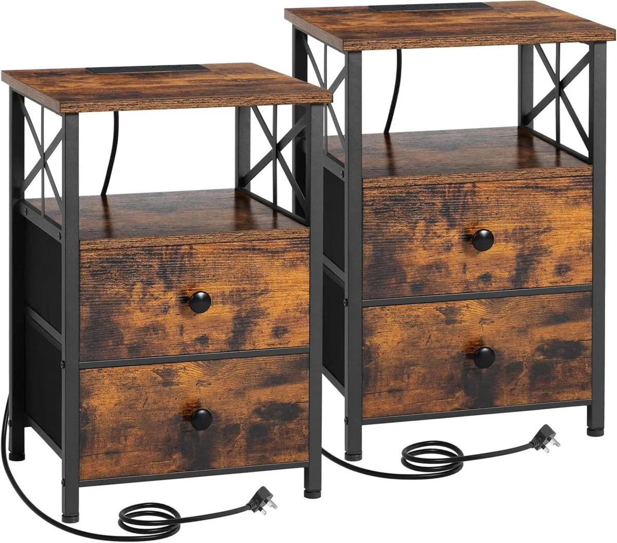 Bedside Table with Charging Station Cabinet Set - Image 1