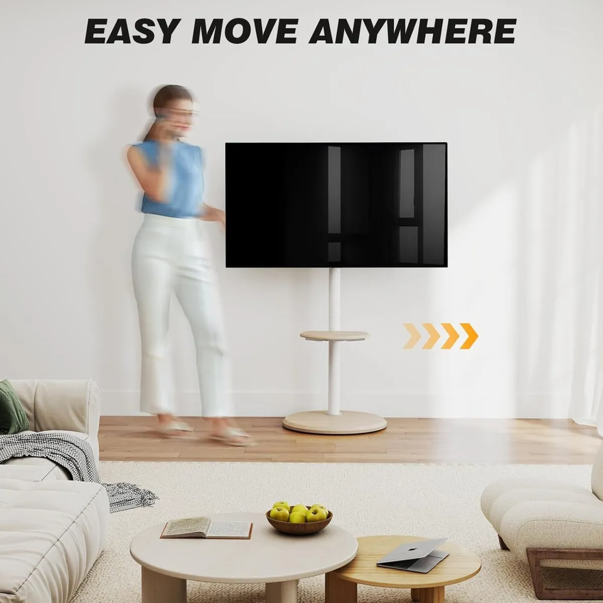 TV Floor Stand with Hidden Wheels for 32-65 Inch - Image 2