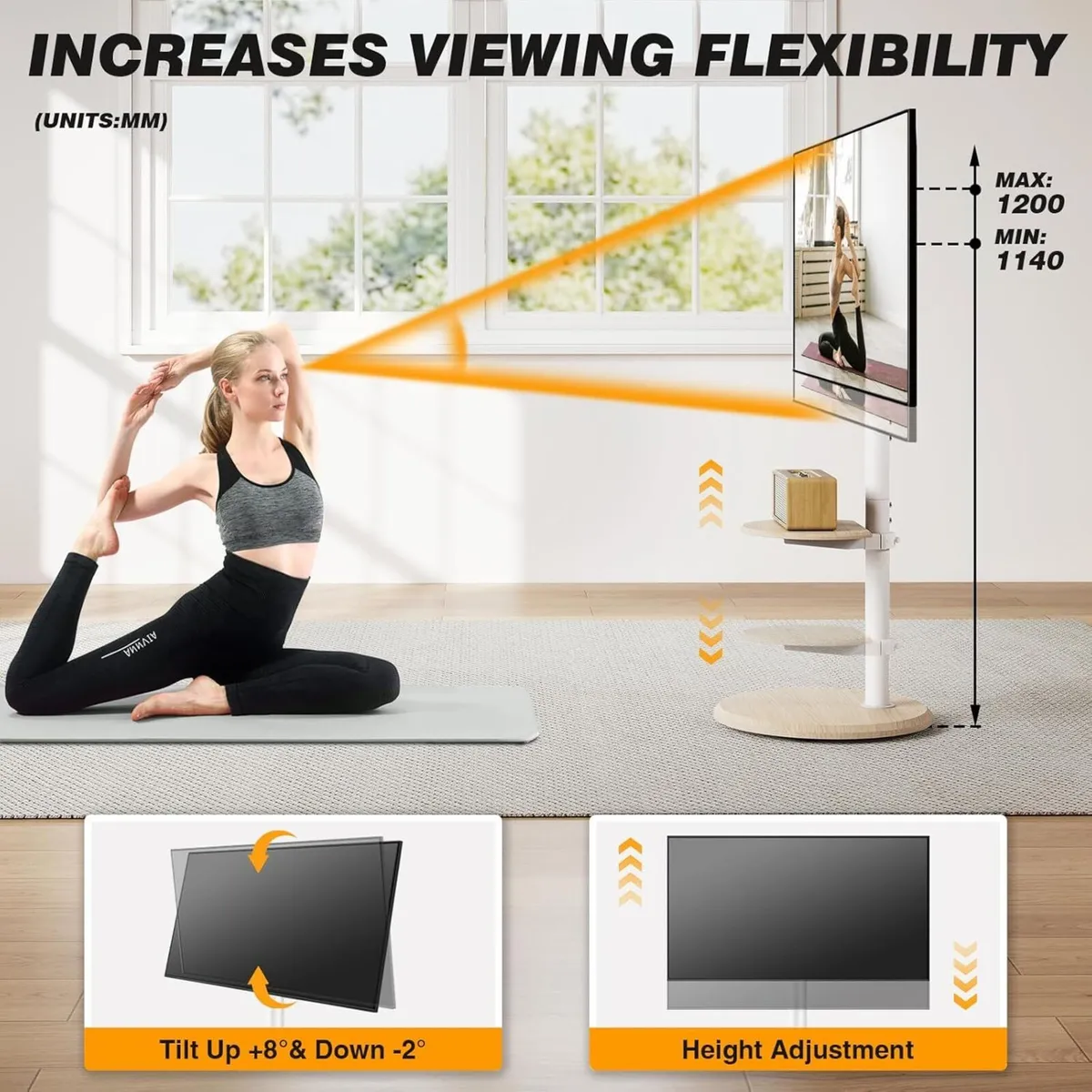 TV Floor Stand with Hidden Wheels for 32-65 Inch - Image 3