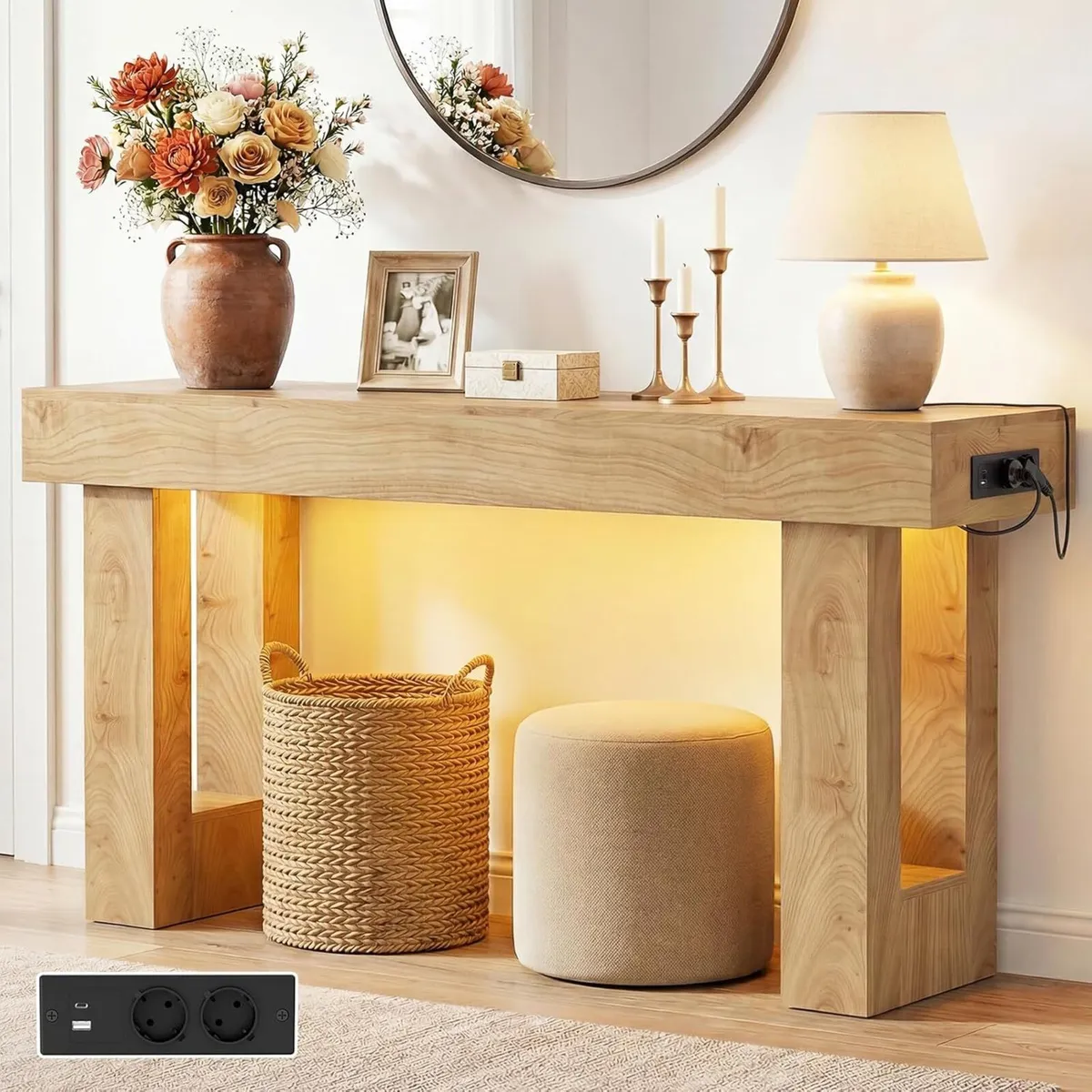 Console Table with Outlets Motion Sensor LED - Image 1
