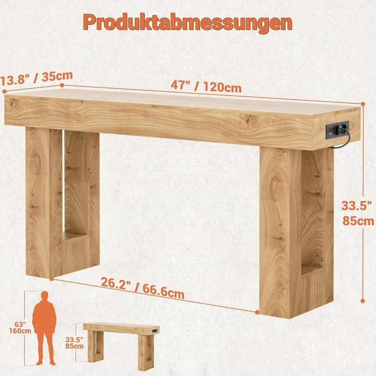Console Table with Outlets Motion Sensor LED - Image 2