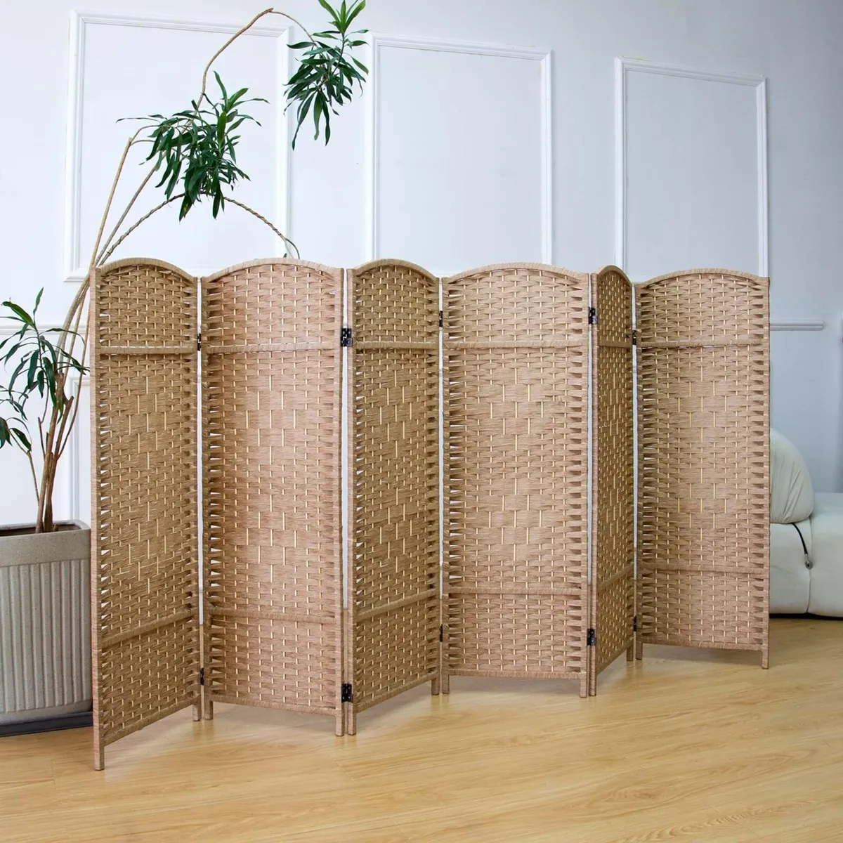 6 Panel Light Brown Rattan Divider Short Room - Image 2