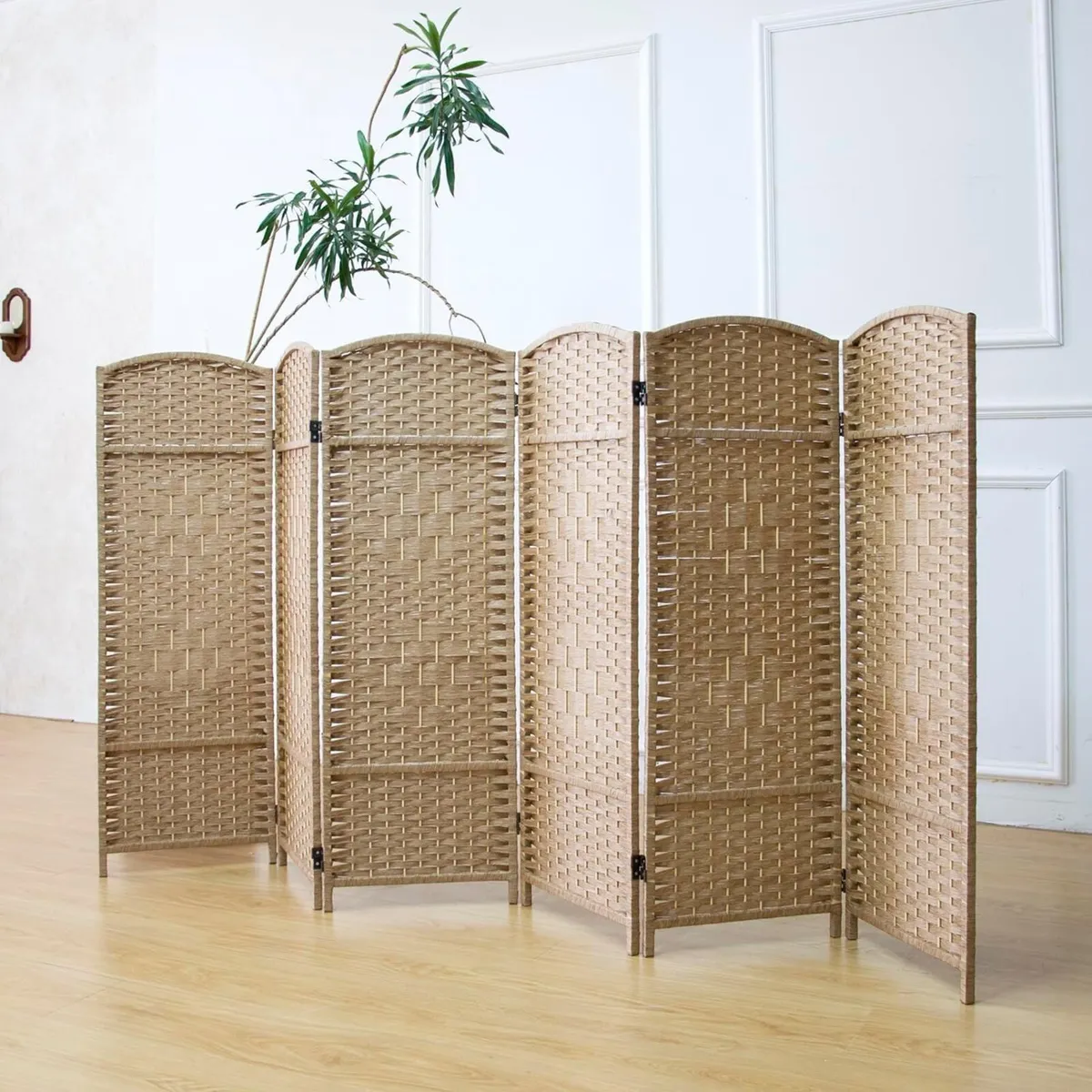 6 Panel Light Brown Rattan Divider Short Room - Image 1