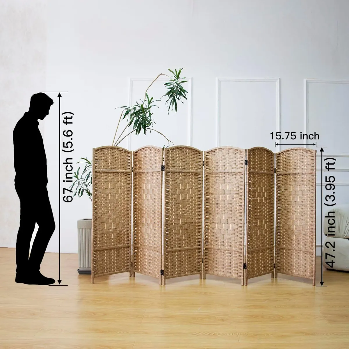 6 Panel Light Brown Rattan Divider Short Room - Image 3
