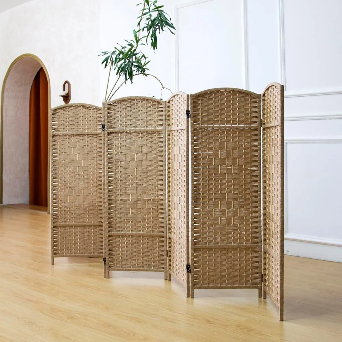 6 Panel Light Brown Rattan Divider Short Room - Image 4