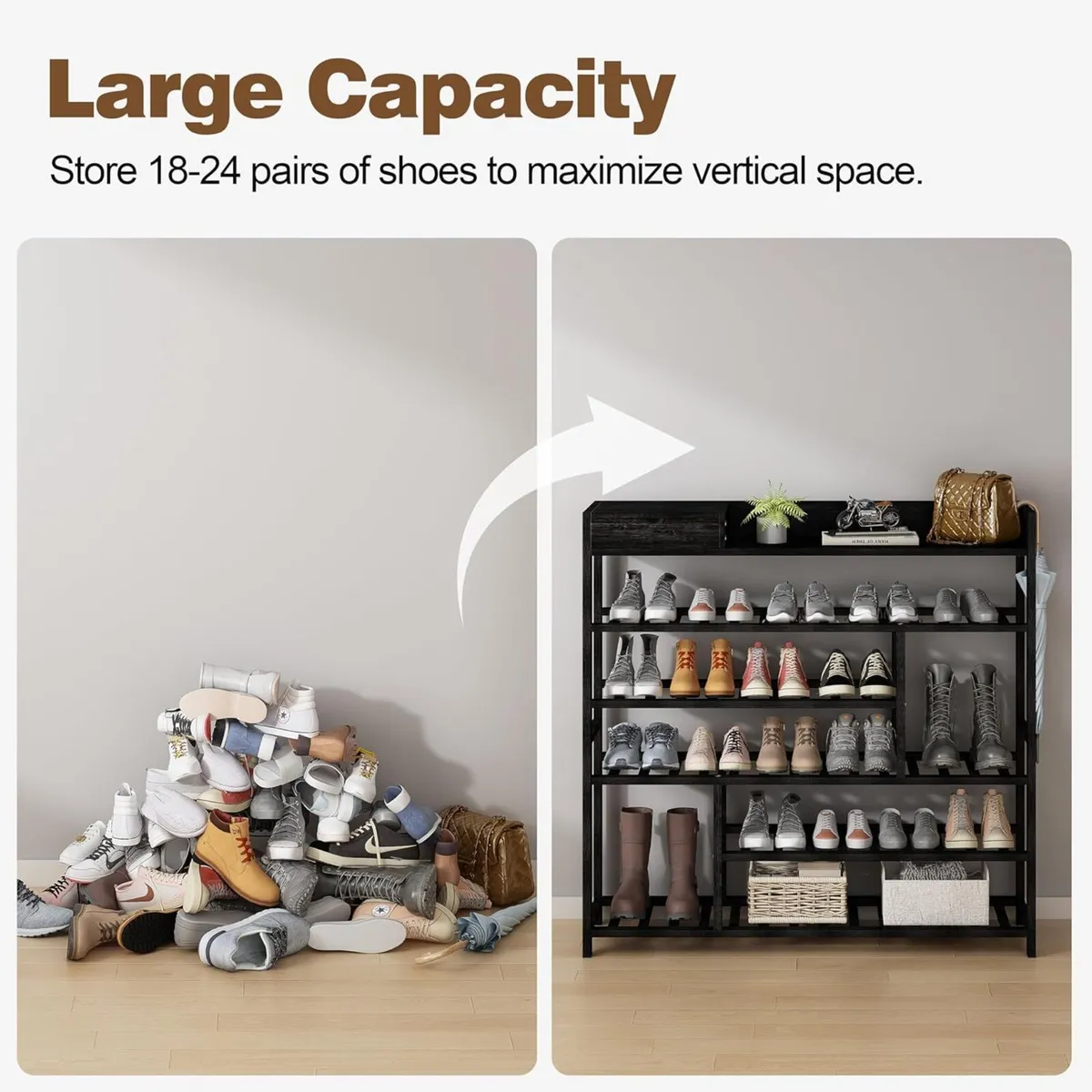 Bamboo Shoe Rack for Closet 6 Tier Storage - Image 4