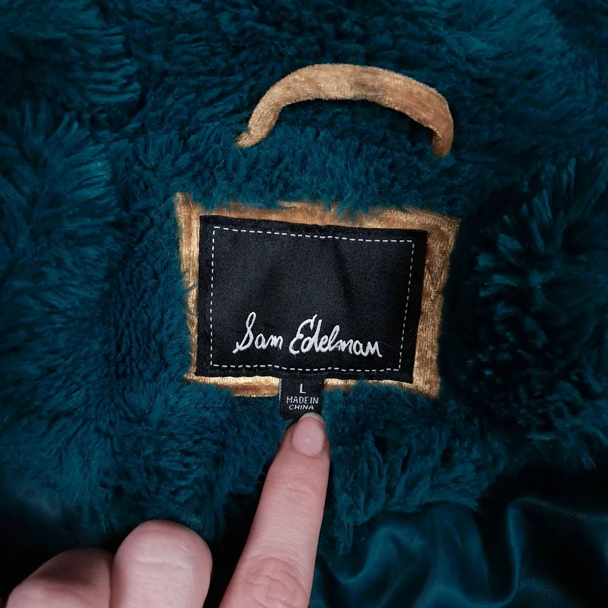 Sam Edelman Teal Green Faux Fur Coat Size L - Image 4