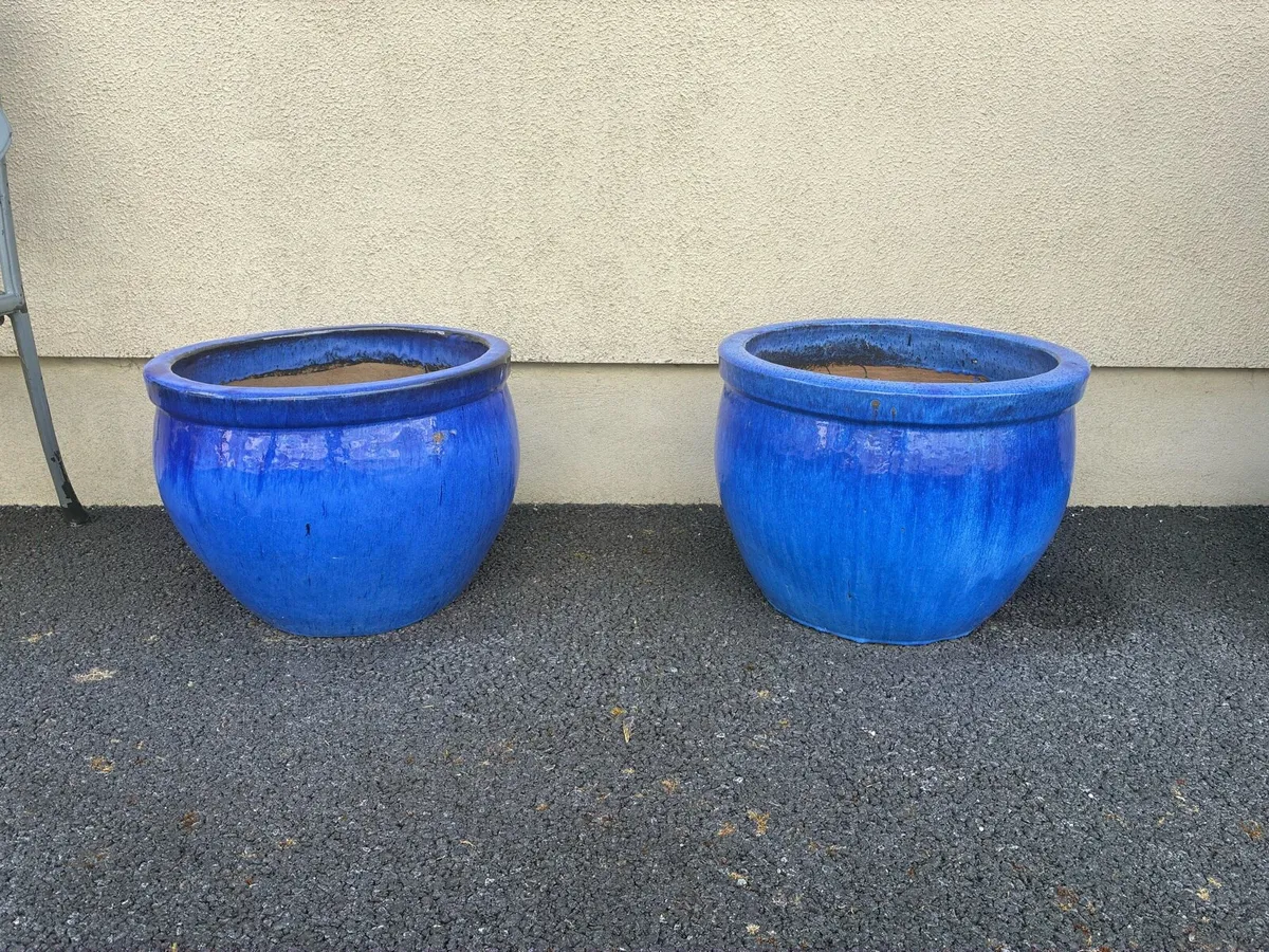 Garden Pots - 7 Blue Ceramic Pots - Image 2