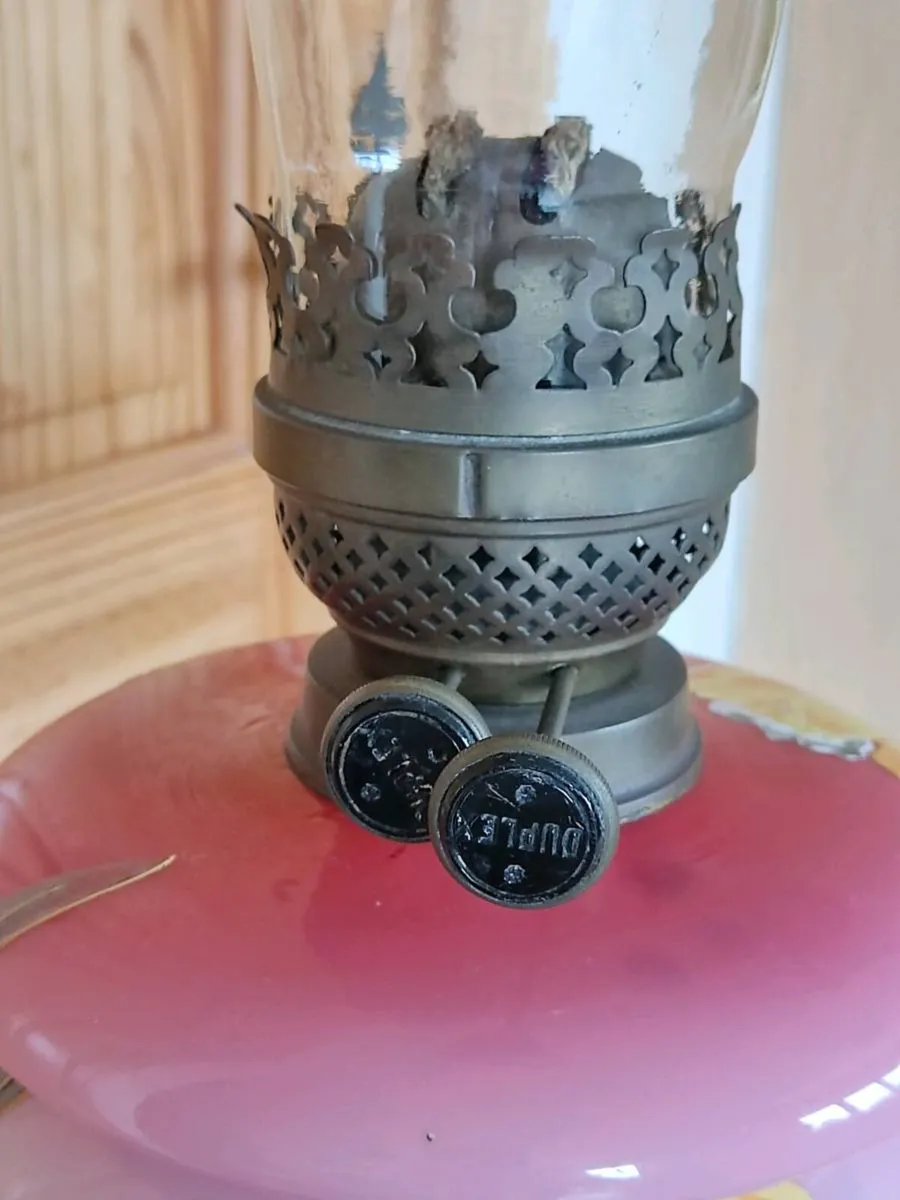 Antique Duplex kerosene lamp hand painted glass - Image 2