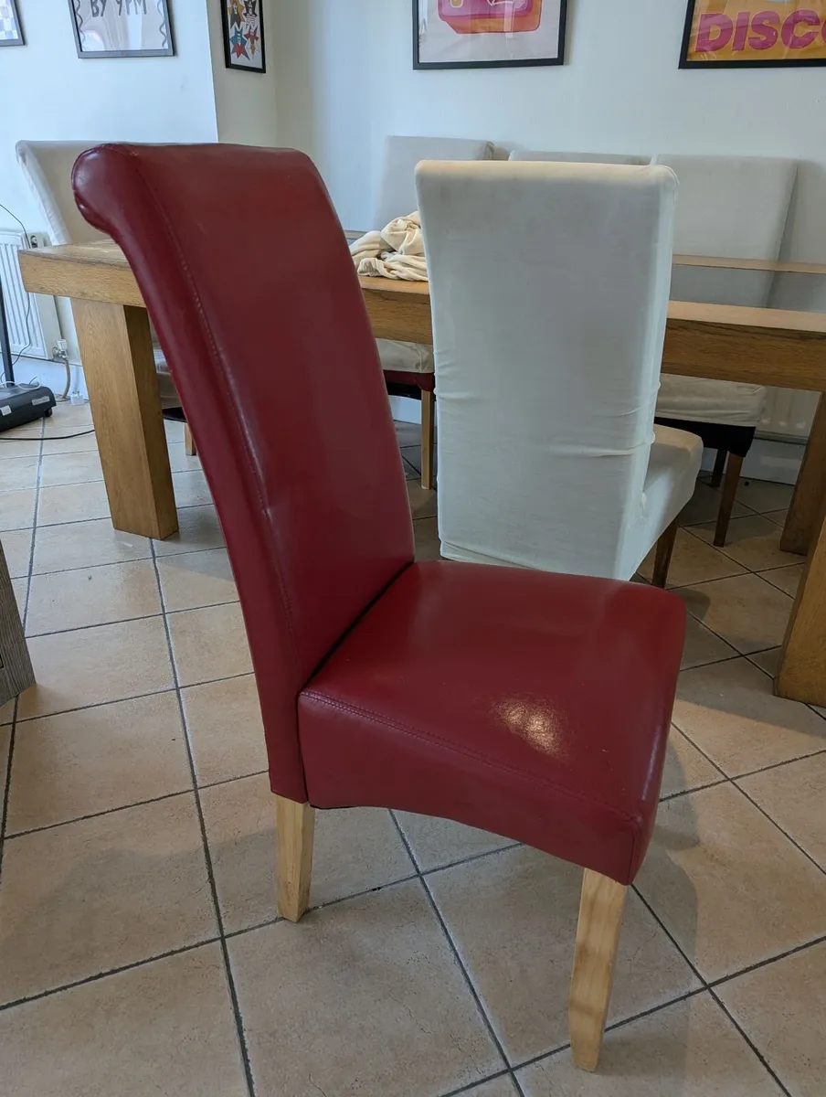 Solid Oak Dining Table with Glass Insets + chairs - Image 4