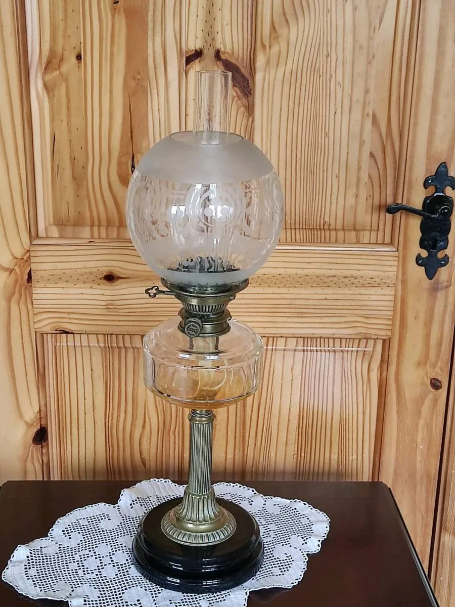 Antique Old brass oil lamp by Veritas Lamp Works . - Image 1