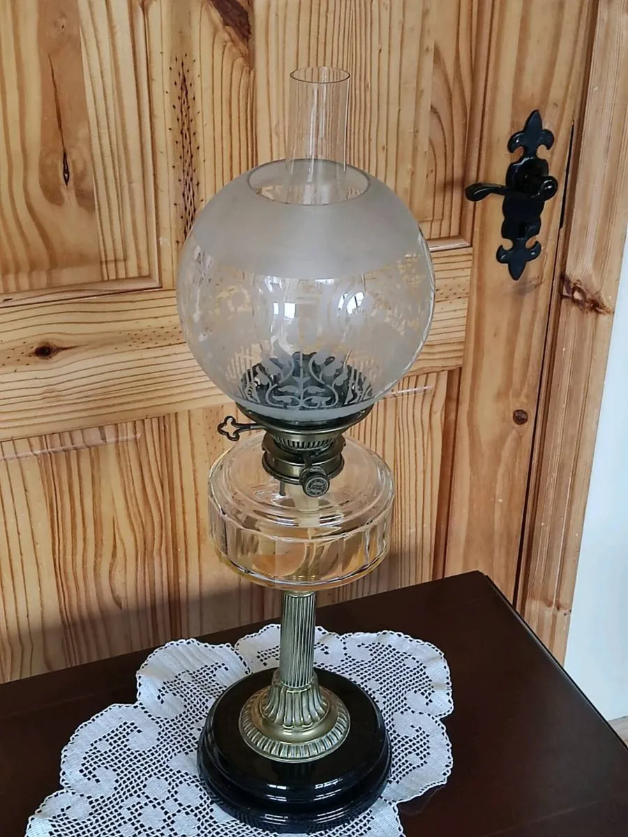 Antique Old brass oil lamp by Veritas Lamp Works . - Image 4
