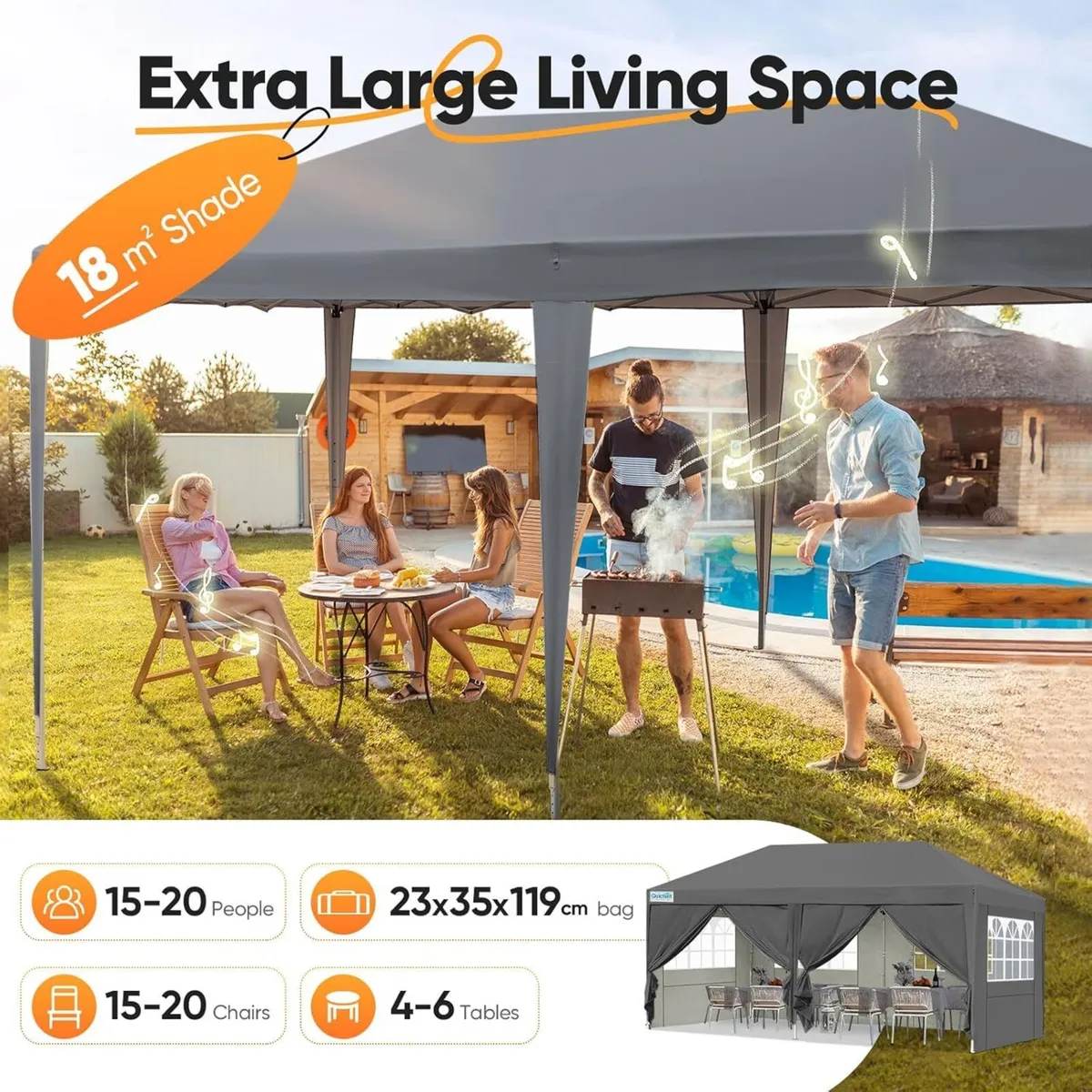 3x6m Pop Up Gazebo with Church Window Sides - Image 2