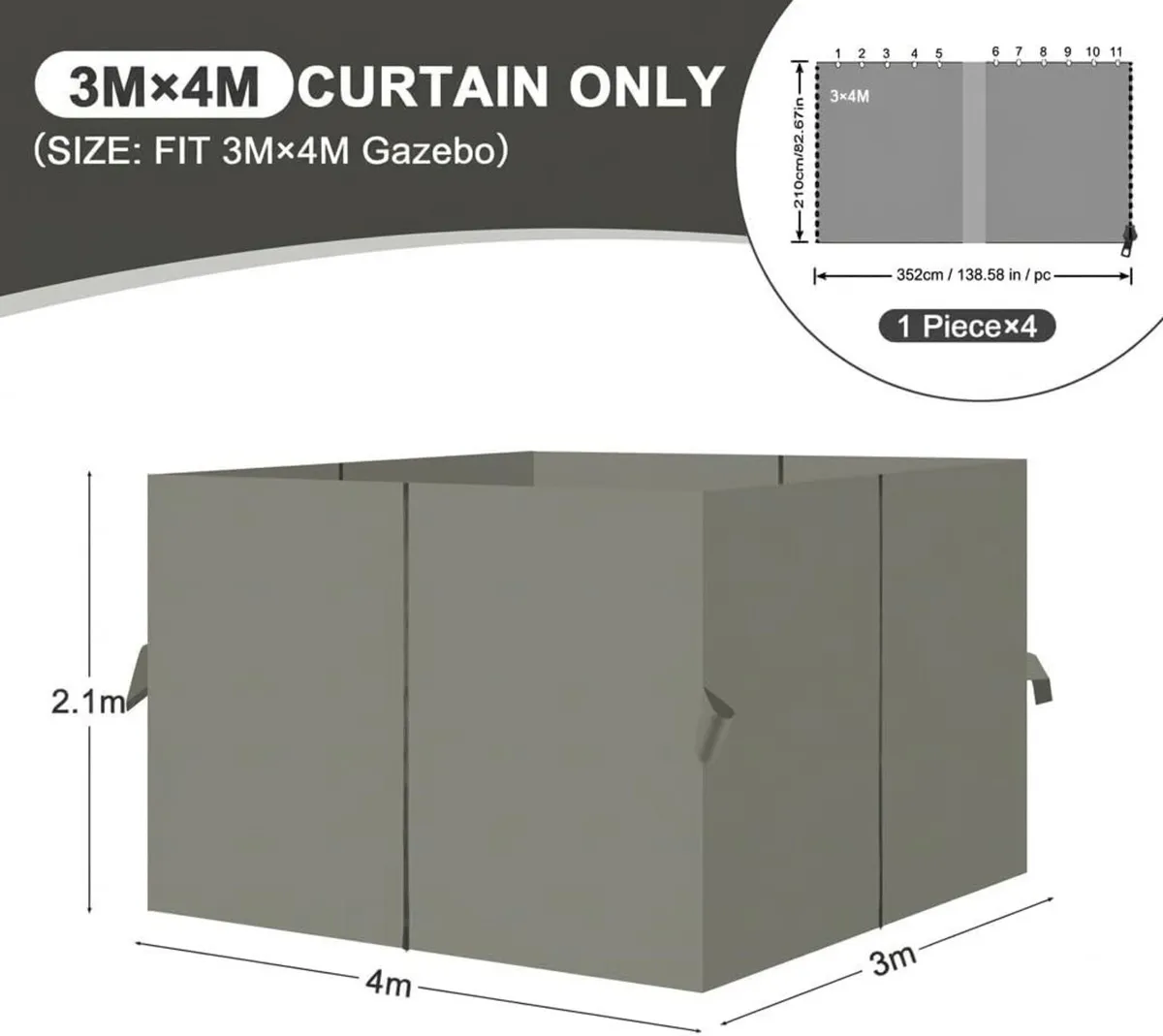 3x3.9m Outdoor Gazebo Curtains 4 Panels Waterproof - Image 3