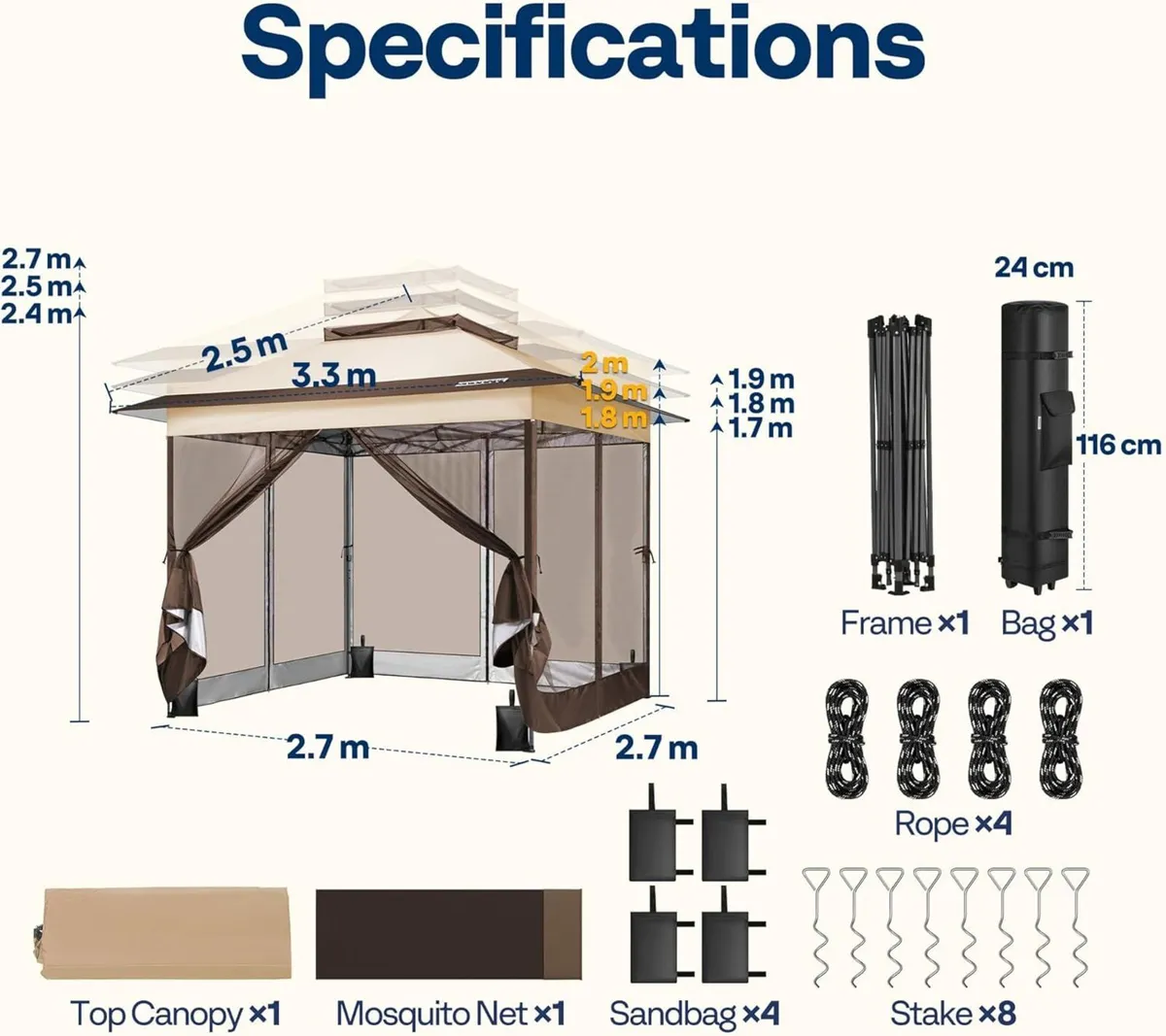 Gazebo Screen Canopy Tent Outdoor Pop-Up Waterproo - Image 3