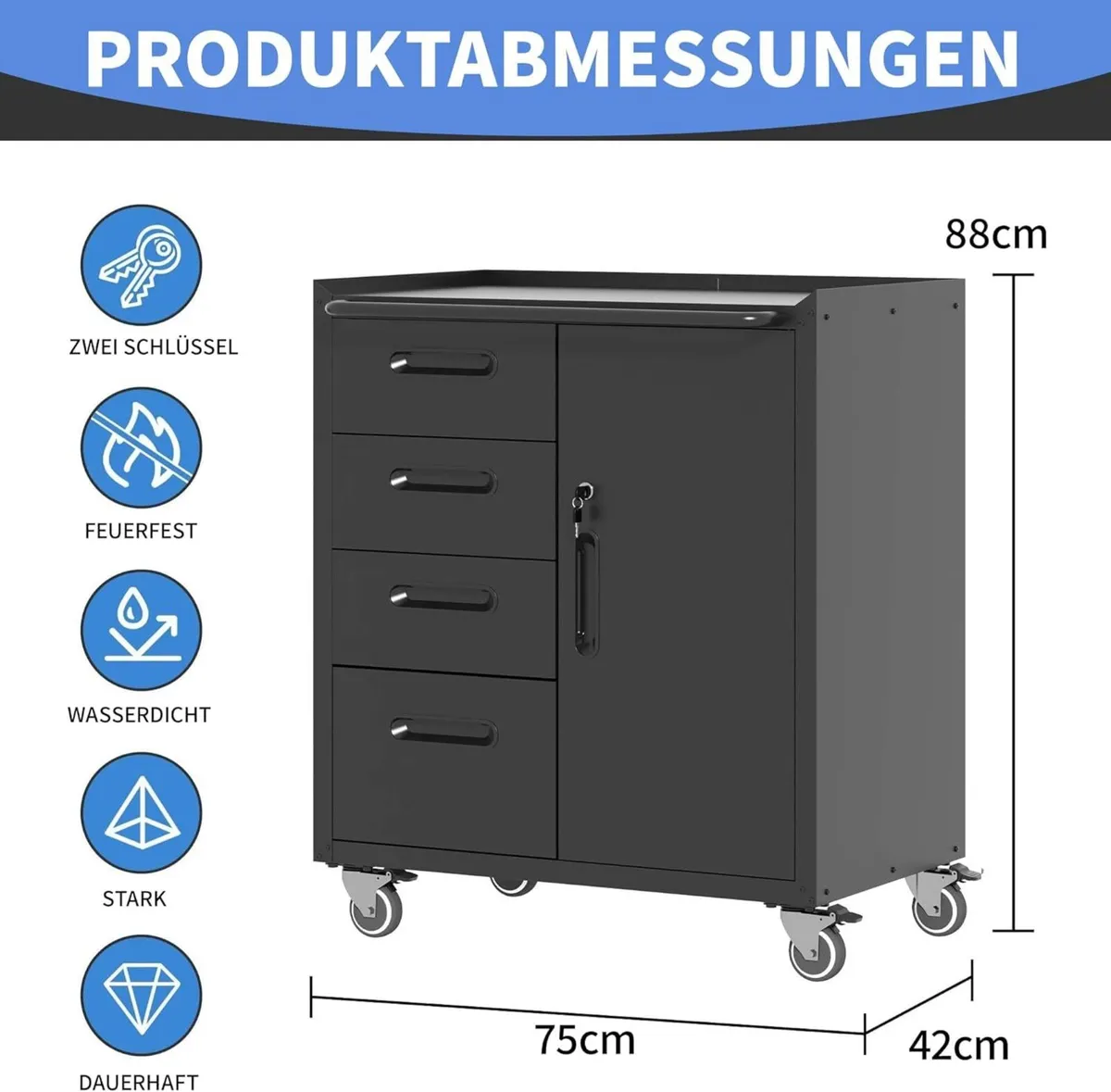 Metal Storage Cabinet with Wheels Rolling Tool - Image 3