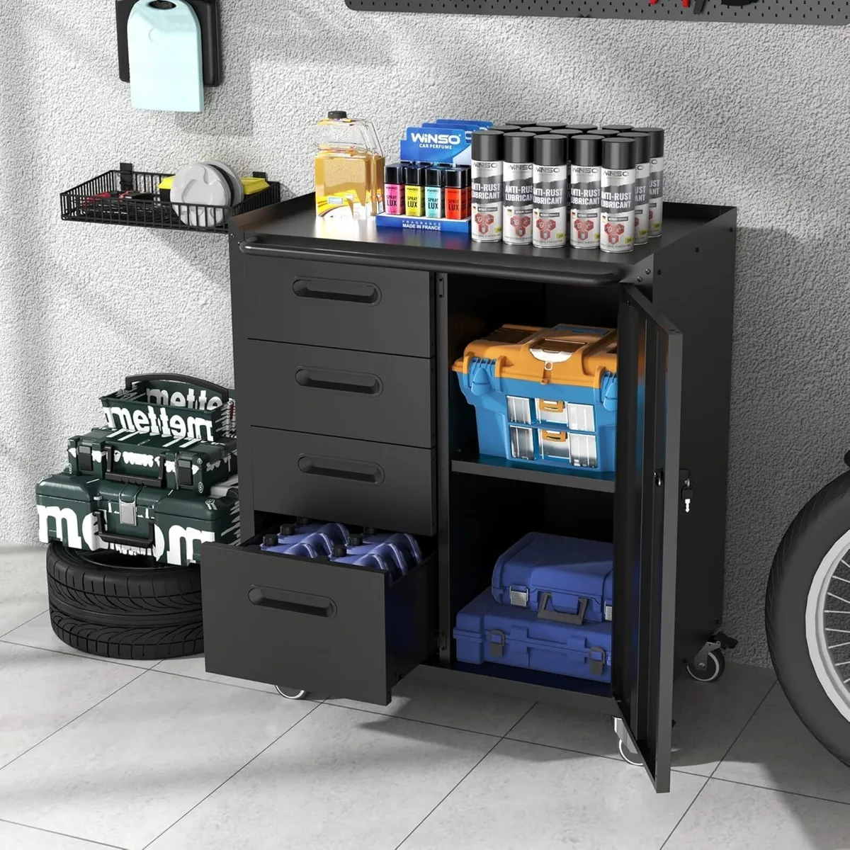 Metal Storage Cabinet with Wheels Rolling Tool - Image 2