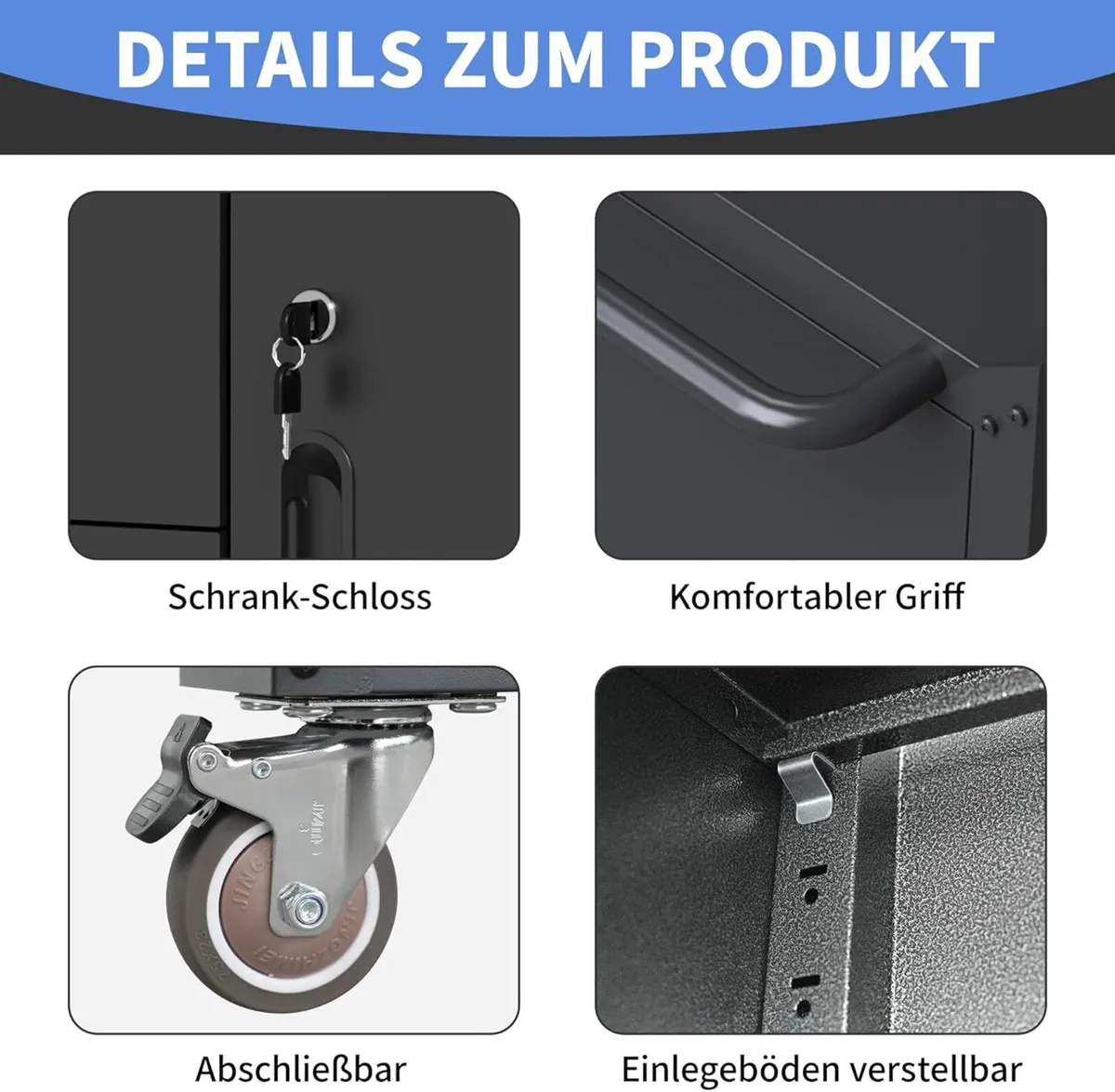 Metal Storage Cabinet with Wheels Rolling Tool - Image 4