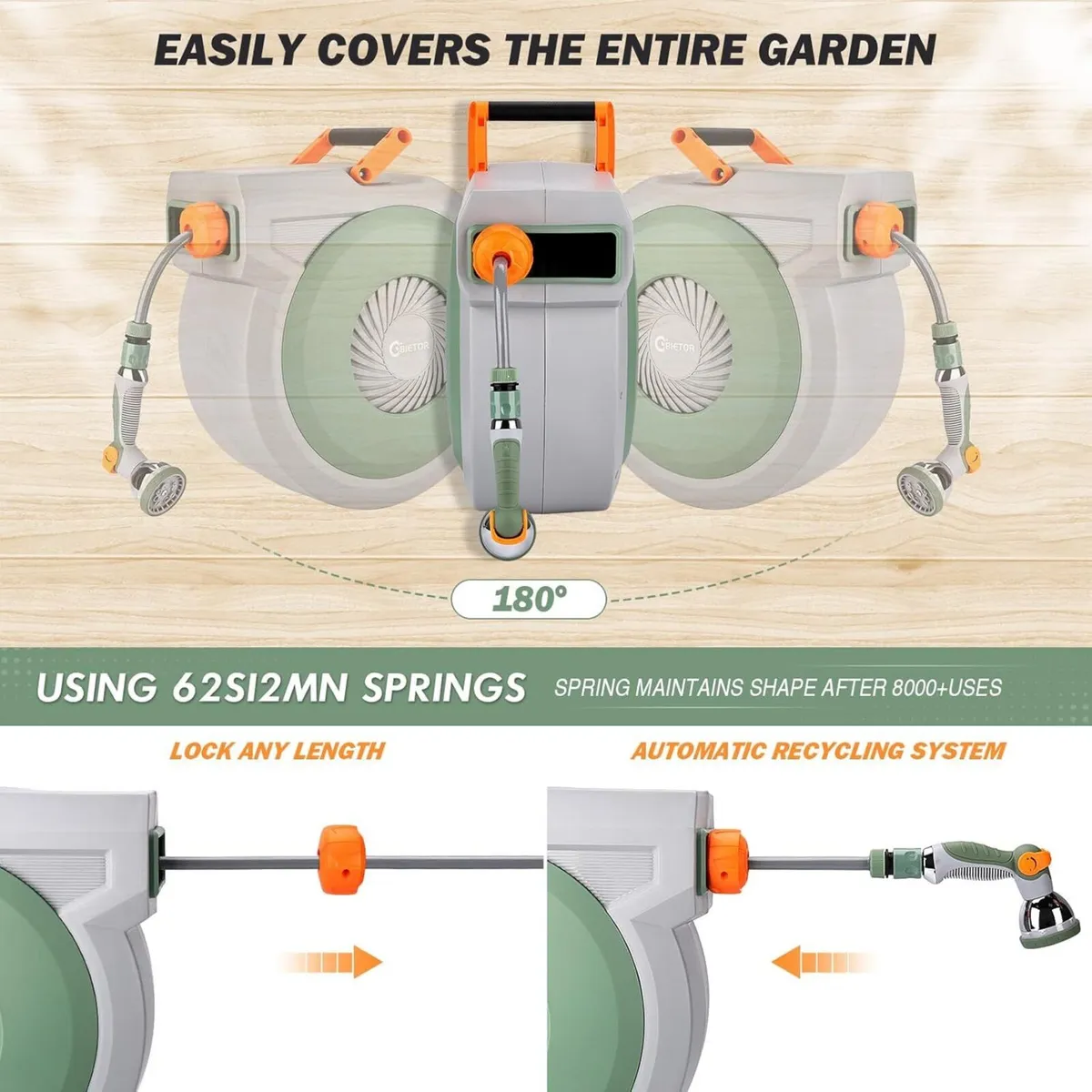 Retractable Garden Hose Reel 38m+2m Wall Mounted - Image 3
