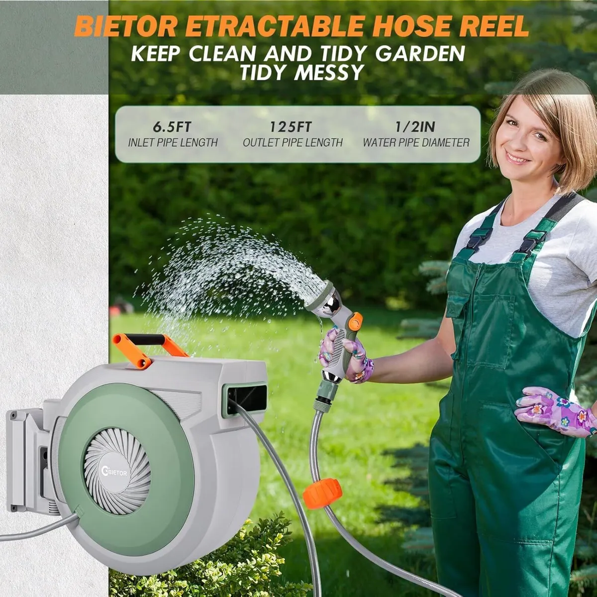 Retractable Garden Hose Reel 38m+2m Wall Mounted - Image 2