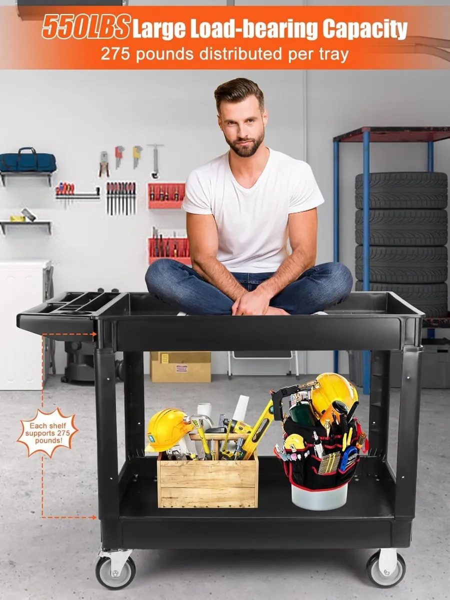 550lbs Heavy Duty Utility Cart on Wheels 2 Tier - Image 3