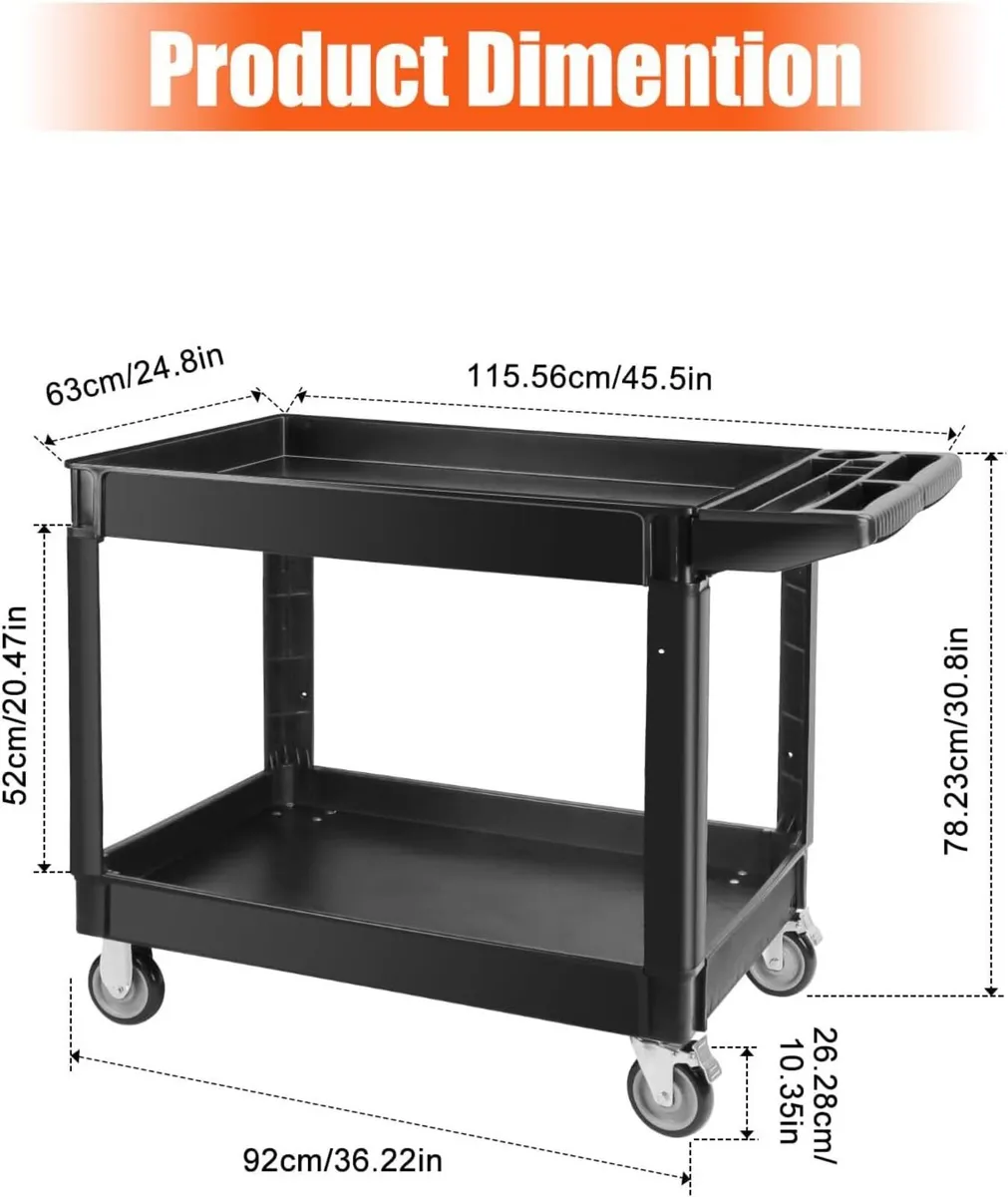 550lbs Heavy Duty Utility Cart on Wheels 2 Tier - Image 2