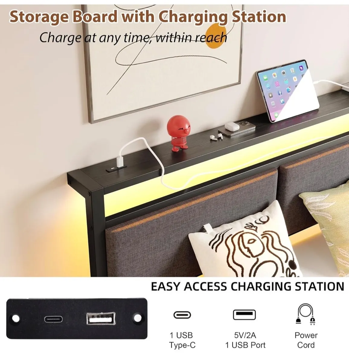 King Size with LED Lights and Charging Station - Image 4