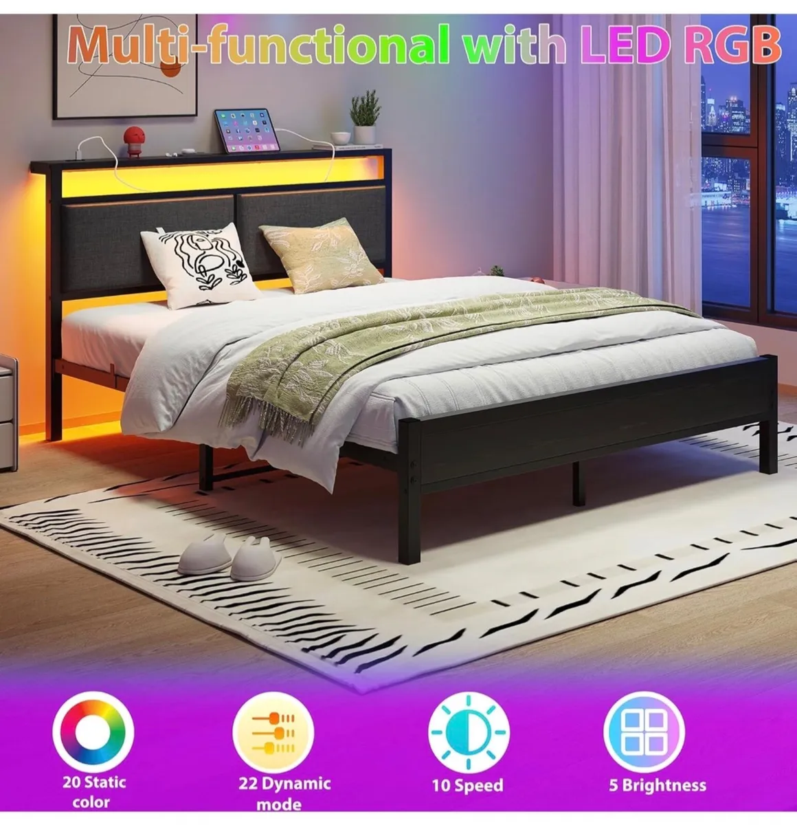 King Size with LED Lights and Charging Station - Image 1
