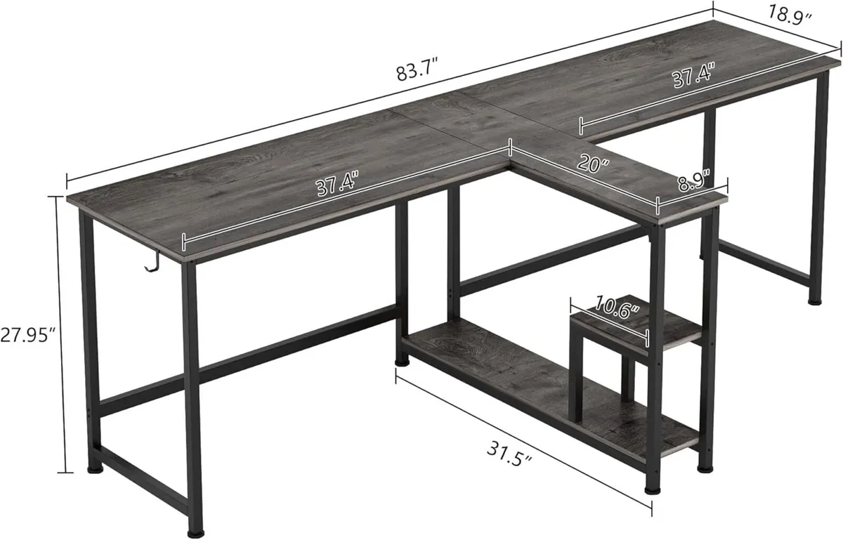 83.7 Two Person Desk Computer with Storage - Image 3