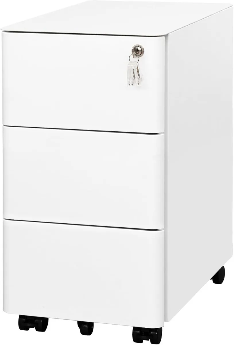 Lockable 3-Drawer Metal Filing Cabinet on Wheels - Image 1
