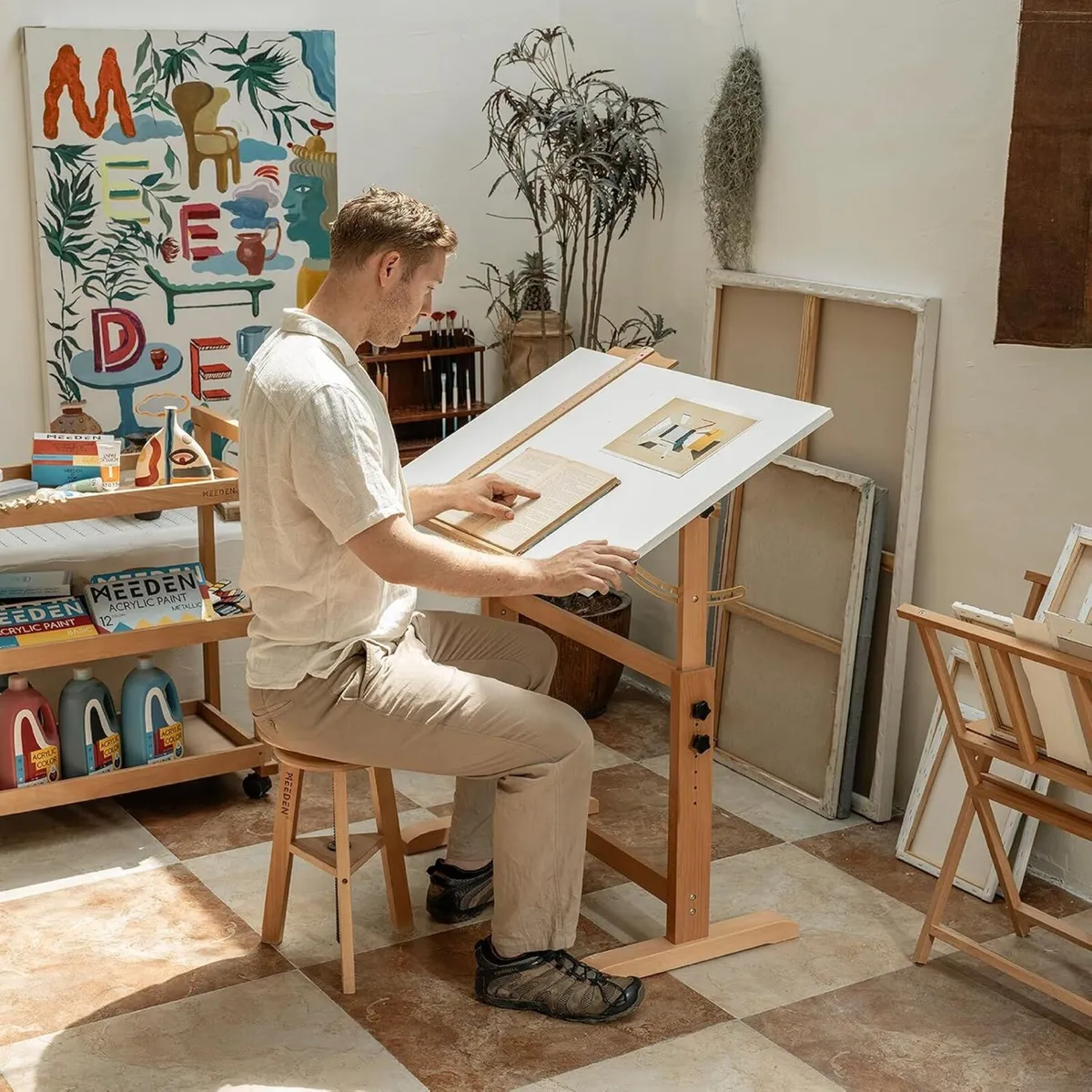 White Adjustable Drafting Table: 35.5 x 23.5 - Image 2