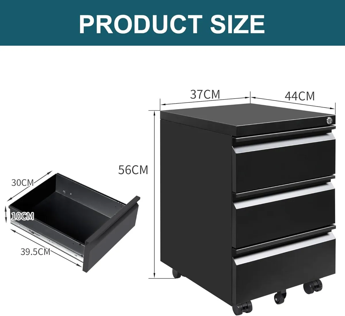Mobile Filing Cabinet Under Desk 3-Drawer - Image 3