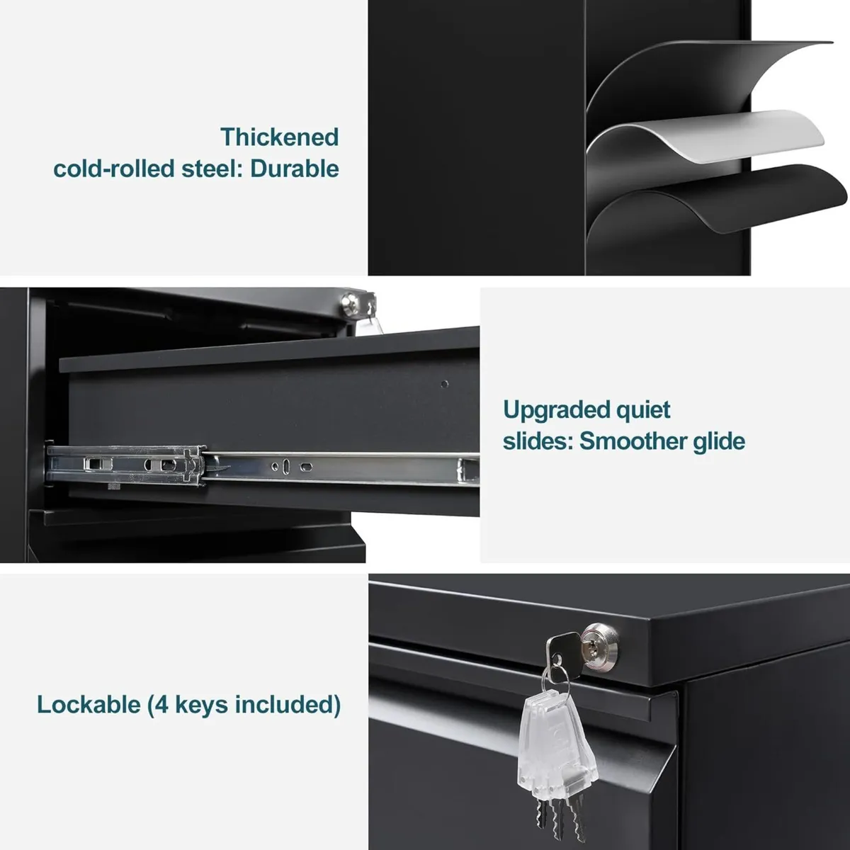 Mobile Filing Cabinet Under Desk 3-Drawer - Image 4