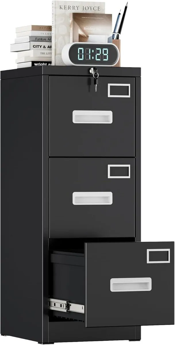 3 Drawers Filing Cabinets Metal Lockable Vertical - Image 1