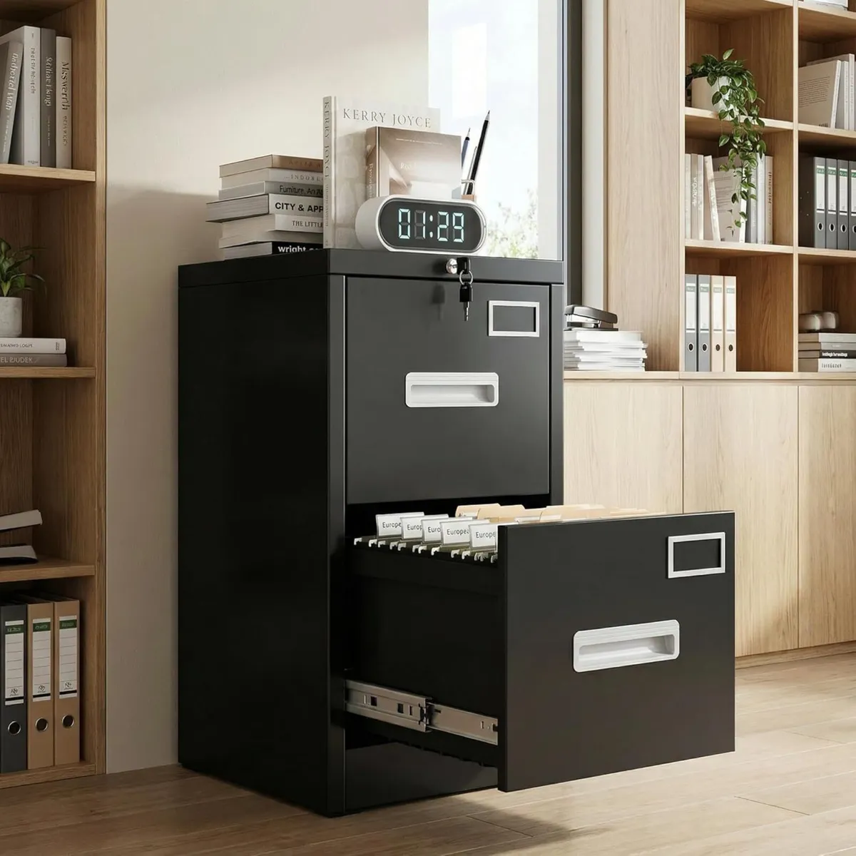 2 Drawers Filing Cabinets Metal Lockable Vertical - Image 2