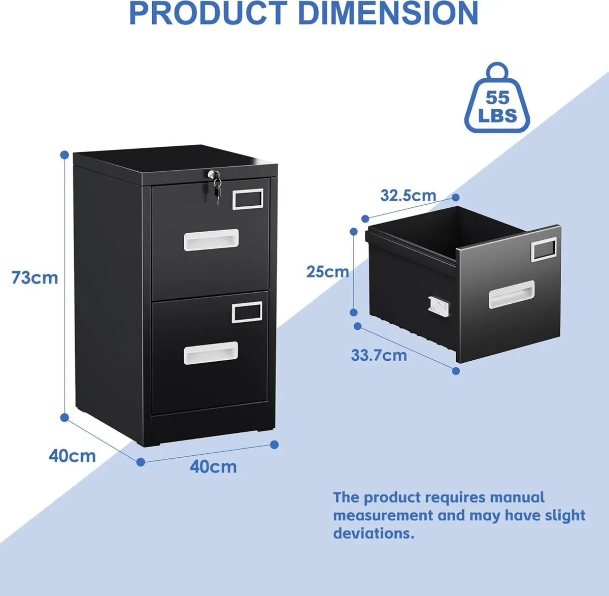 2 Drawers Filing Cabinets Metal Lockable Vertical - Image 3