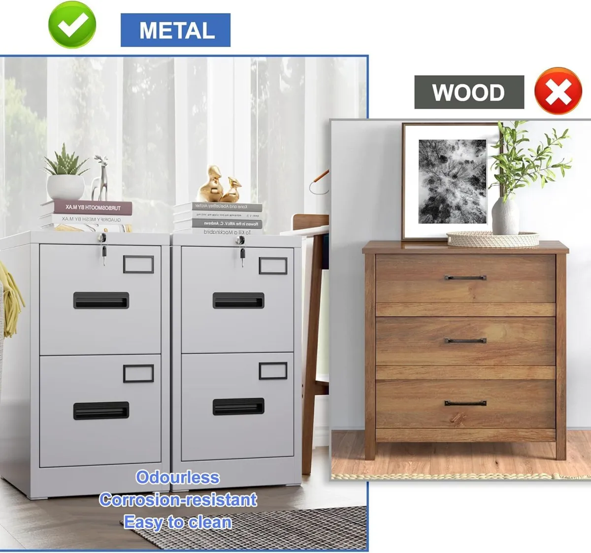 2 Drawers Filing Cabinets Metal Lockable Vertical - Image 4