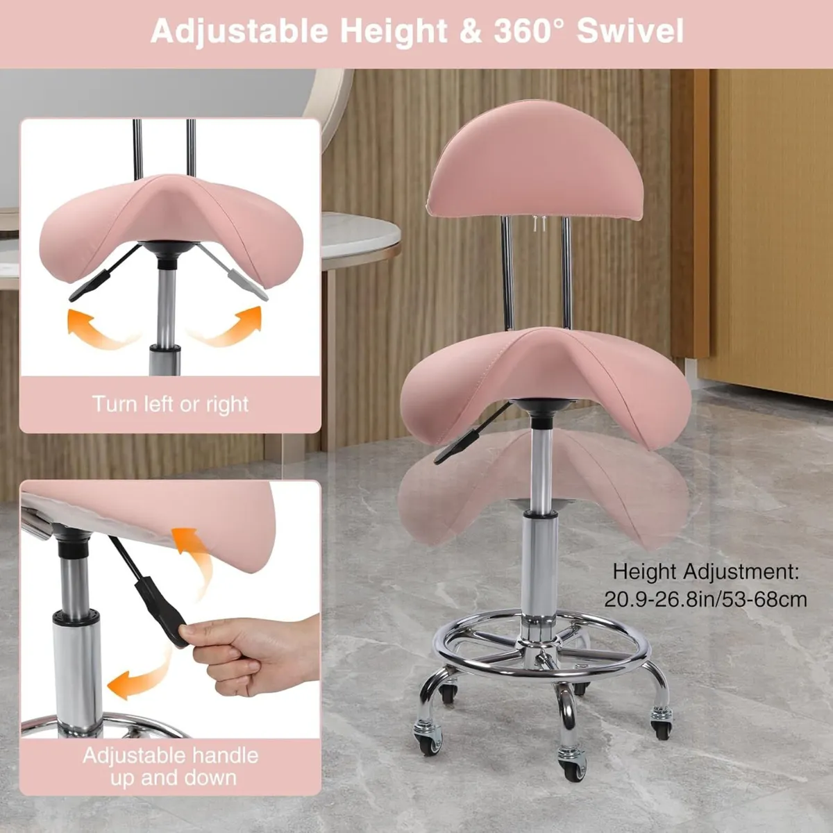 Rolling Saddle Stool with Back Support Ergonomic - Image 3
