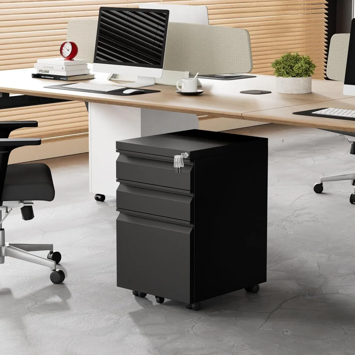 Mobile Filing Cabinet Lockable 3 Drawers with - Image 2