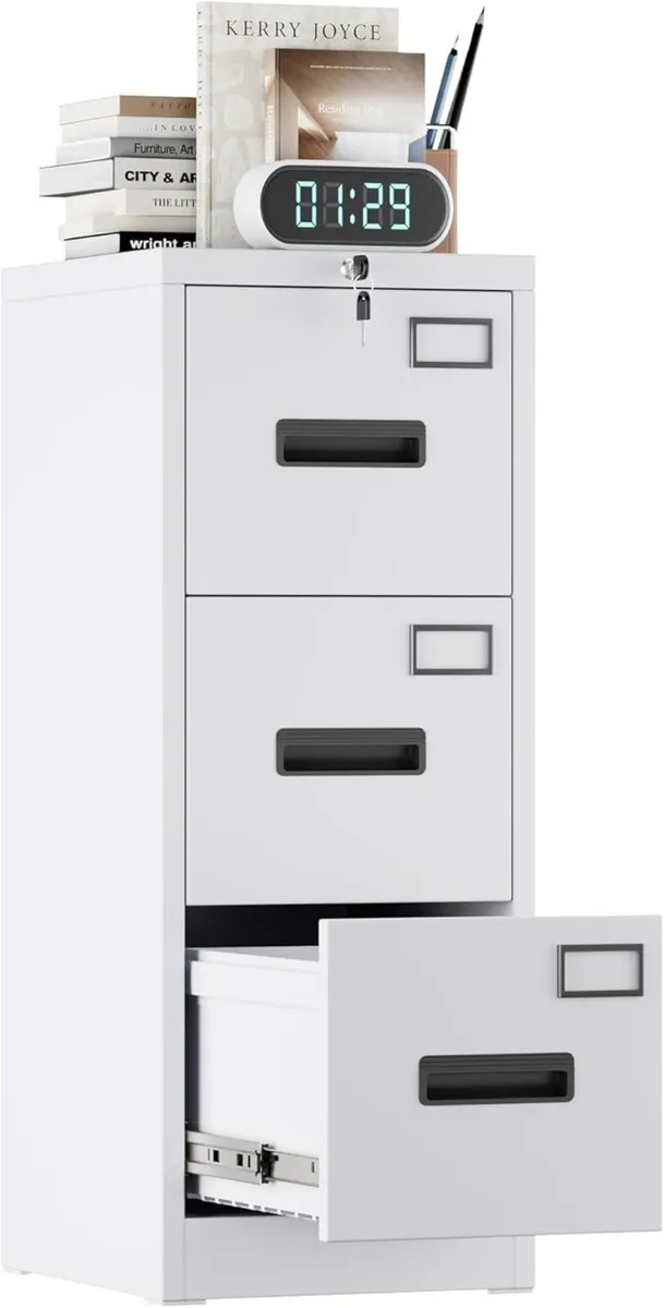 3 Drawers Filing Cabinets Metal Lockable Vertical - Image 1
