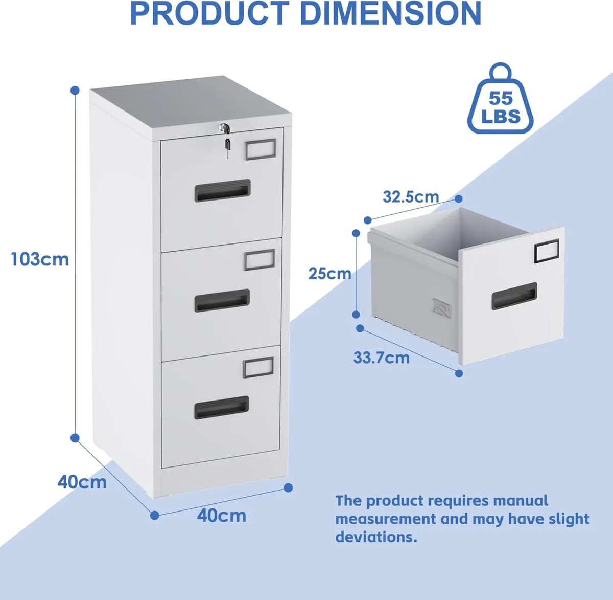 3 Drawers Filing Cabinets Metal Lockable Vertical - Image 2