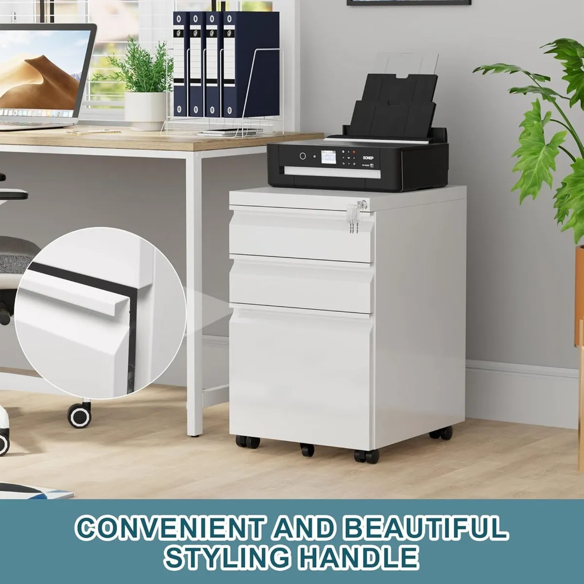 Mobile Filing Cabinet Lockable 3 Drawers with - Image 4