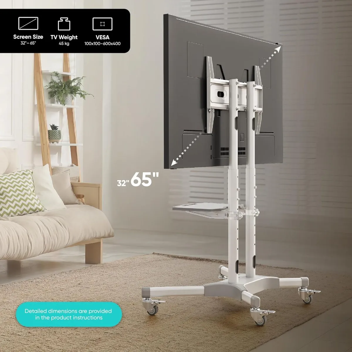Mobile TV Stand on Wheels for 32 - 65 Screen - Image 2