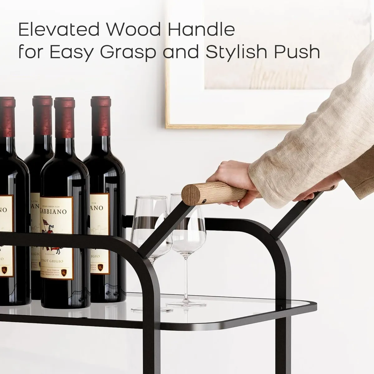 Bar Serving Cart with Tempered Glass Shelf 2-Tier - Image 4