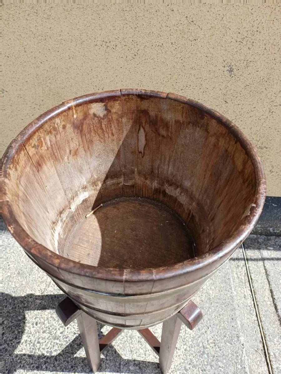 Vintage Oak Plant Pot & Stand - Image 3