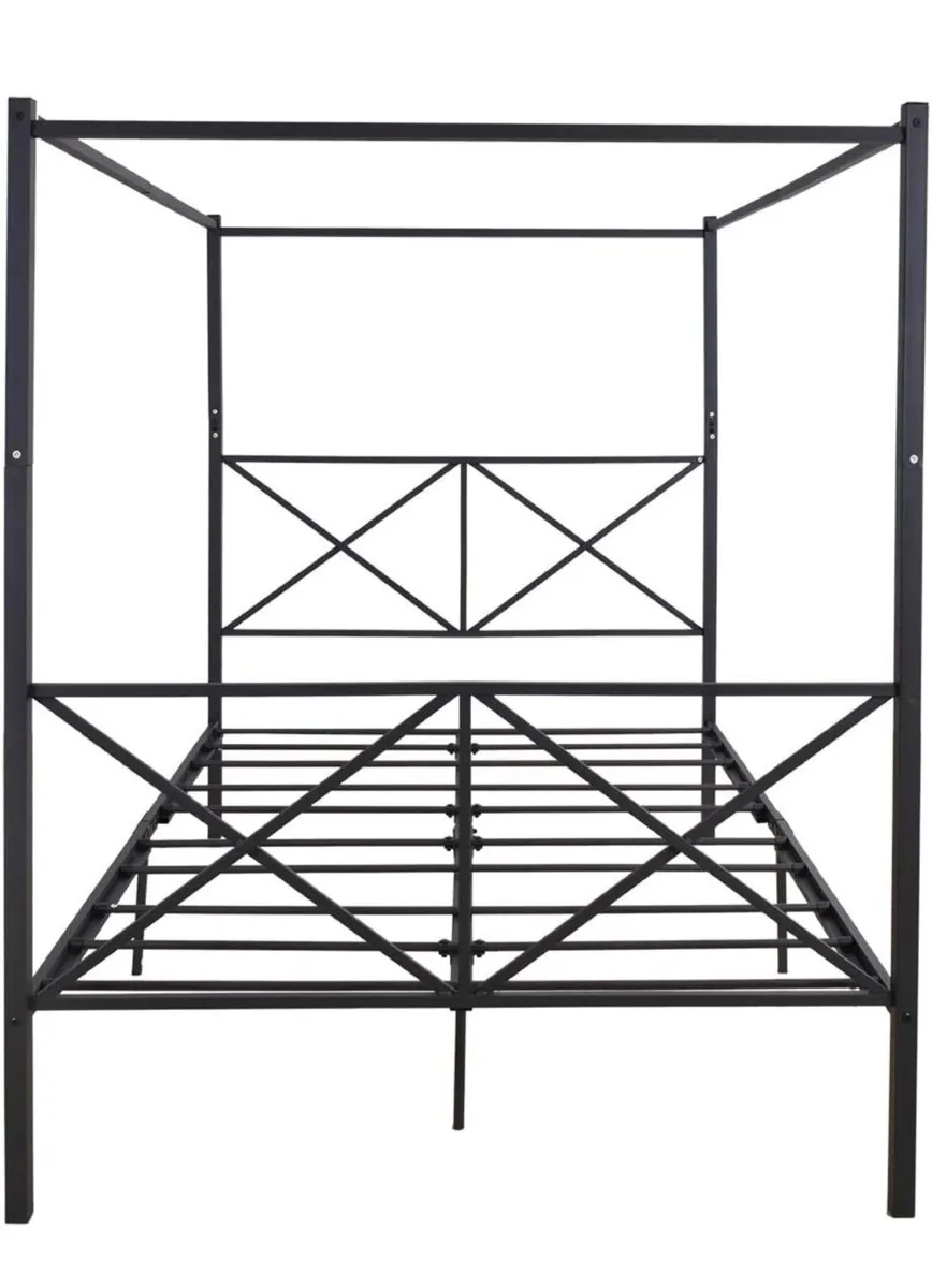 Canopy Bed Frame King Size with Metal Headboard an - Image 3