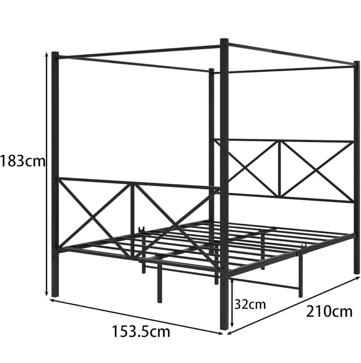 Canopy Bed Frame King Size with Metal Headboard an - Image 4