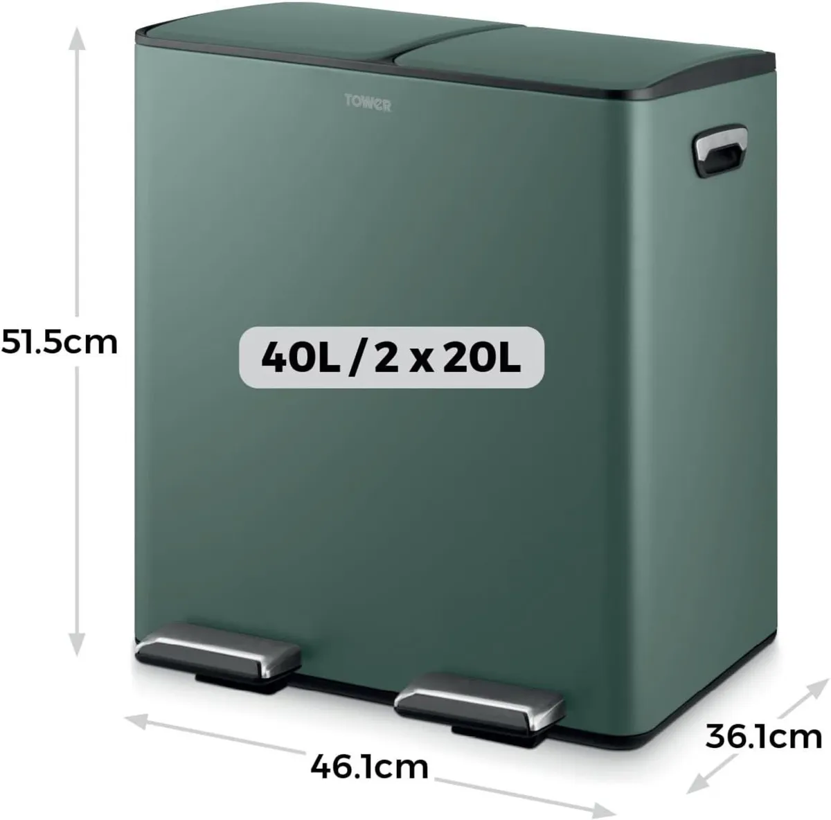 Recycling Pedal Bin Two 20L Compartments with - Image 2