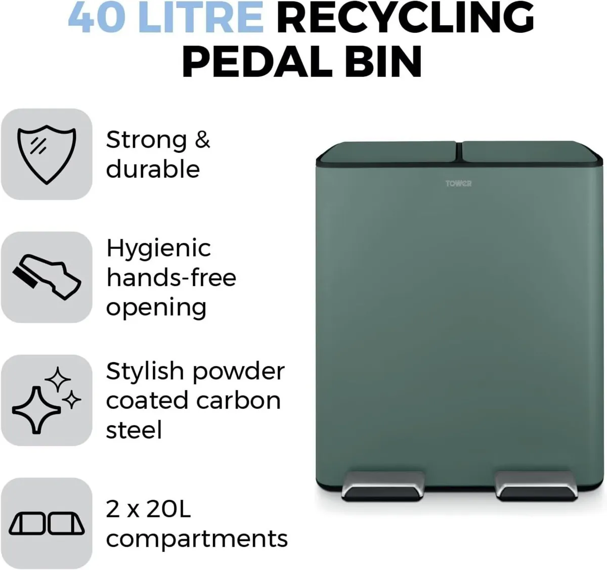 Recycling Pedal Bin Two 20L Compartments with - Image 3
