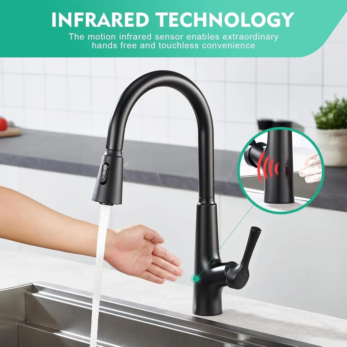 Sensor Touchless Kitchen Tap With Pull Out - Image 3